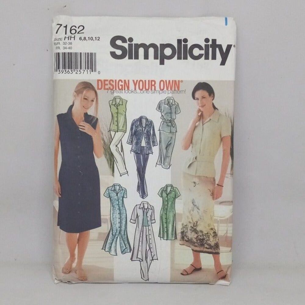 Simplicity Sewing Pattern #7162-Design Your Own-Size 6-8-10-12-Uncut-F/F-2002